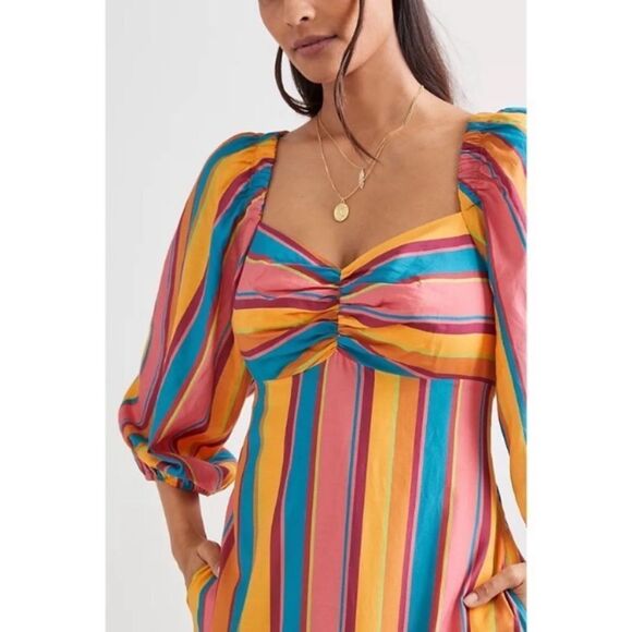 🌺 🆕 🌸 Anthropologie Farm Rio Rainbow Stripe Midi Dress🌺 - Picture 6 of 15